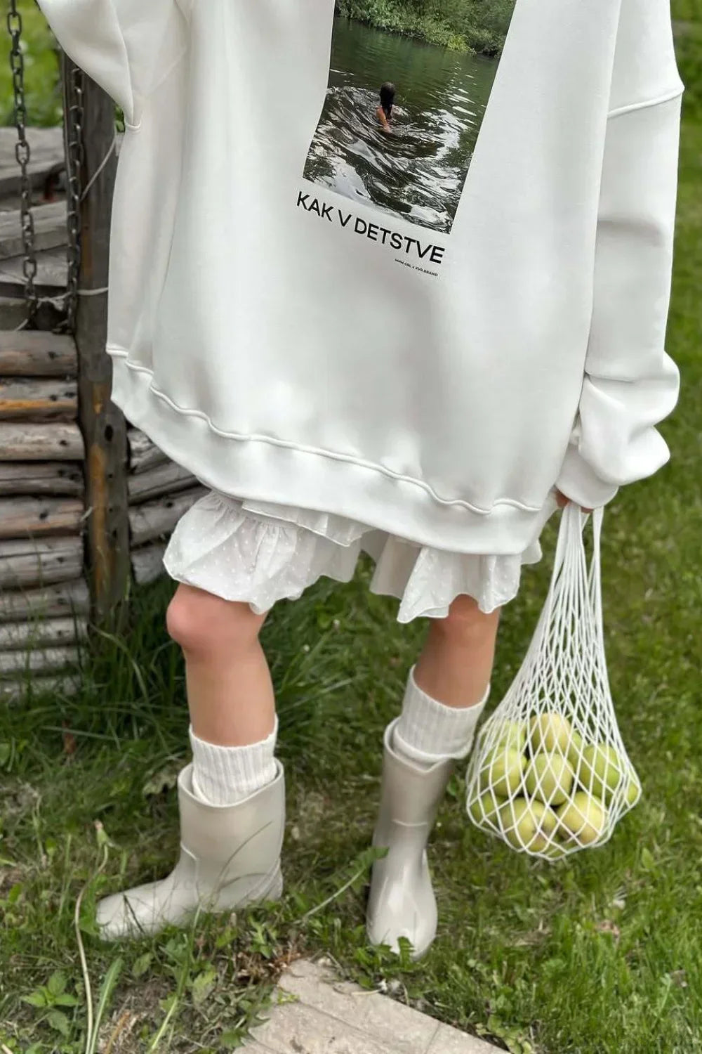 Printed White Loose Casual Crew Neck Pullover Sweatshirt 3