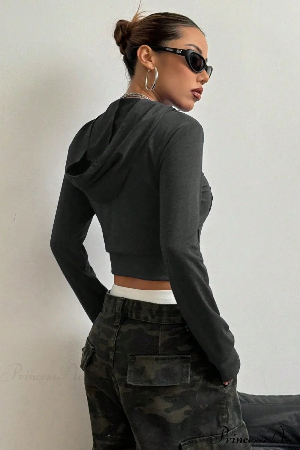 Printed Zip-Up Cropped Hoodie