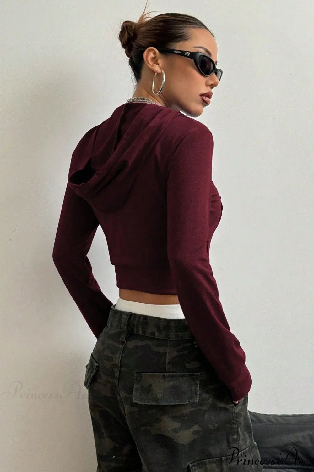 Printed Zip-Up Cropped Hoodie