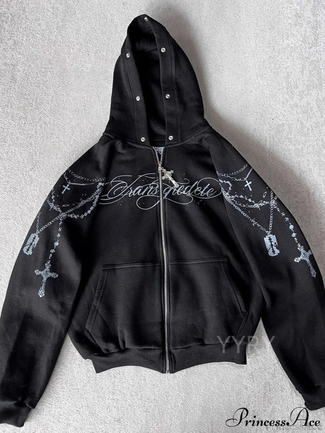 Printed Zipper Detachable Fur Hoodie