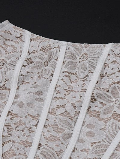 Lace Mesh Off Shoulder Irregular Hem Dresses - View 4