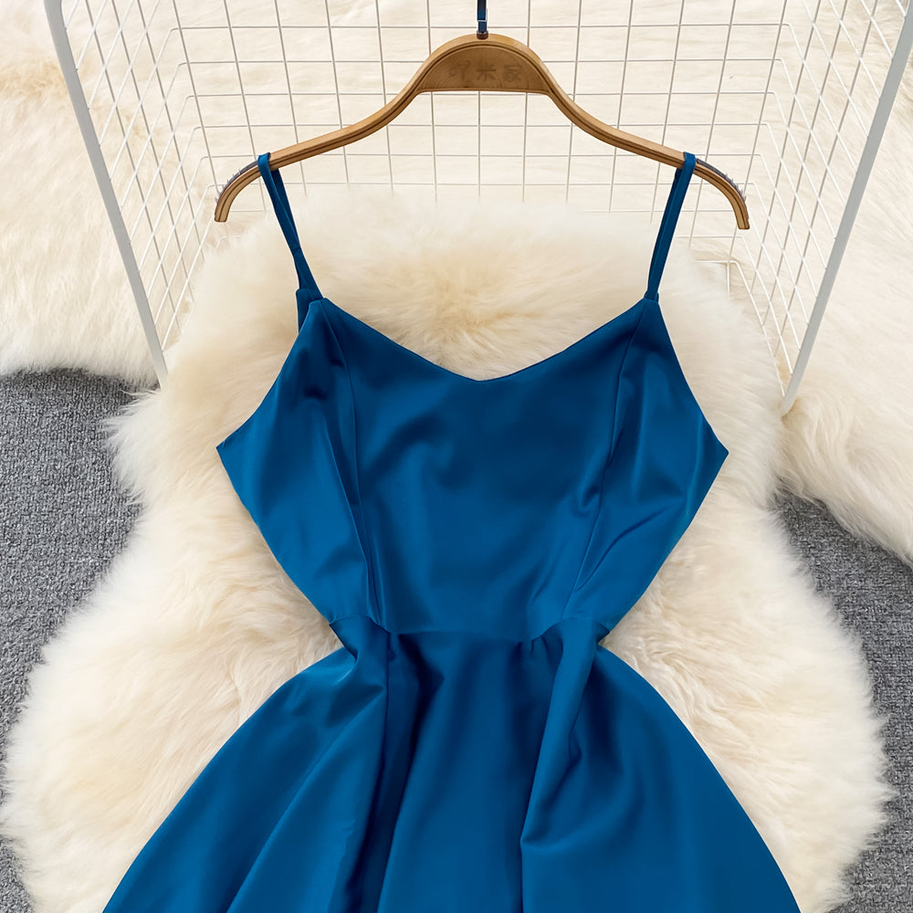 Simple V-neck Long Dresses, A-line Spaghetti Straps Party Dresses