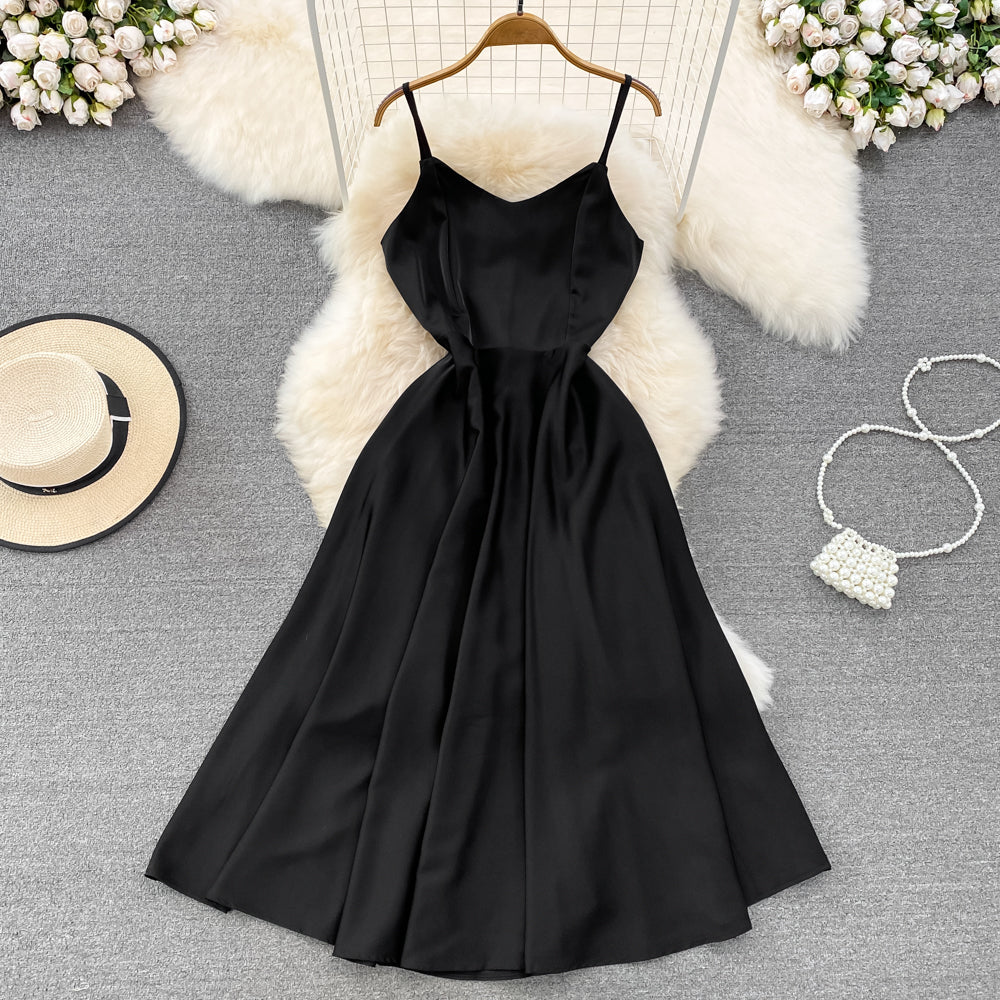 Simple V-neck Long Dresses, A-line Spaghetti Straps Party Dresses