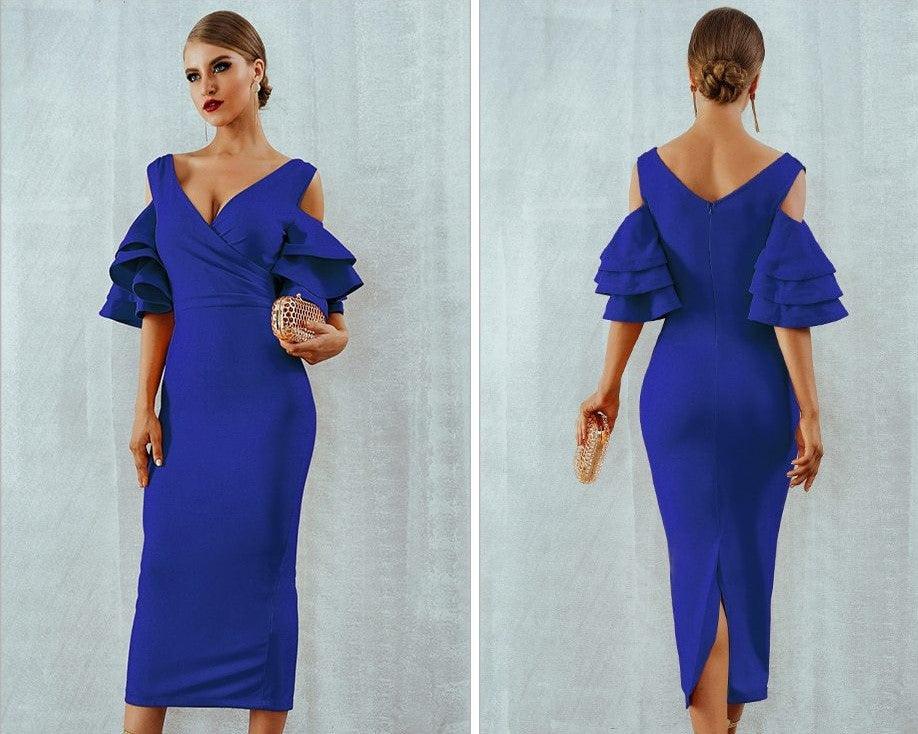 Hanging Ruffled Sleeves Bodycon Bandage Dress - Fashionpara