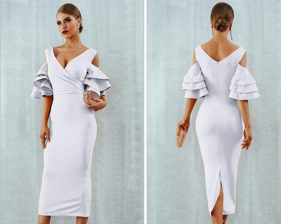 Hanging Ruffled Sleeves Bodycon Bandage Dress - Fashionpara