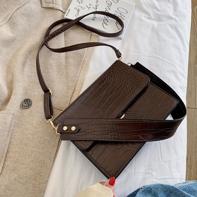 Nora Croc Embossed Flap Crossbody Bag