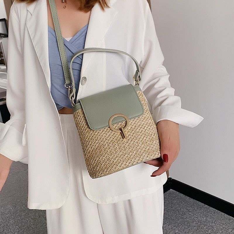 Marni Straw Bucket Crossbody Bag