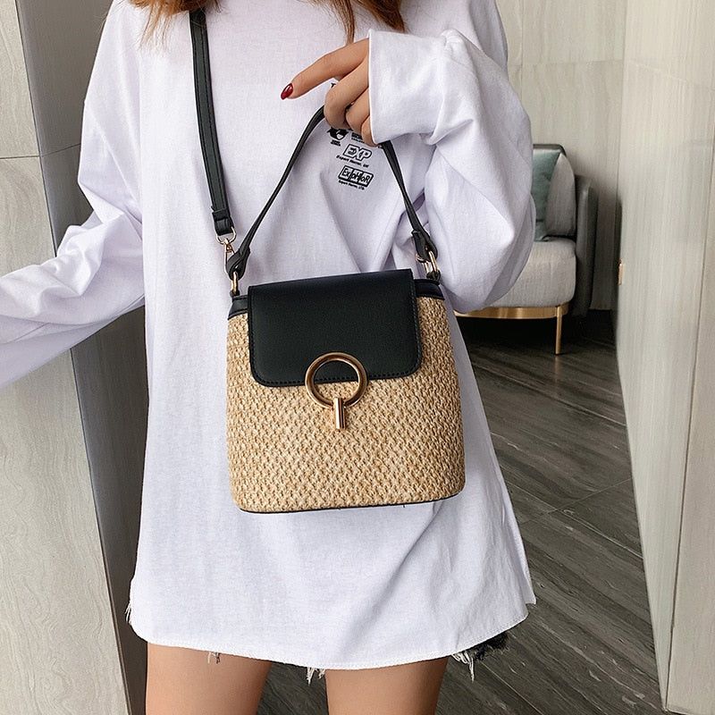 Marni Straw Bucket Crossbody Bag