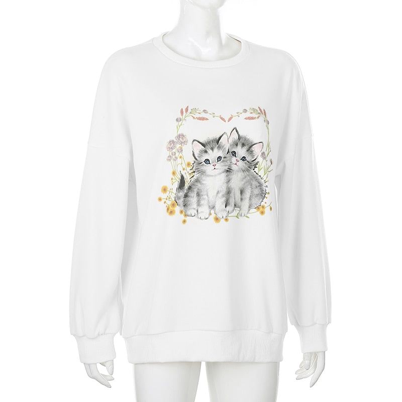 Thriving Now Kitty Flower Print Vintage Sweatshirt 4