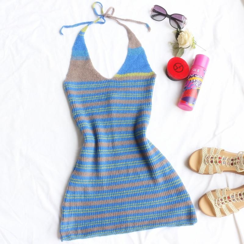Striped Knit Scoop Neck Sleeveless Bodycon Mini Dress 4