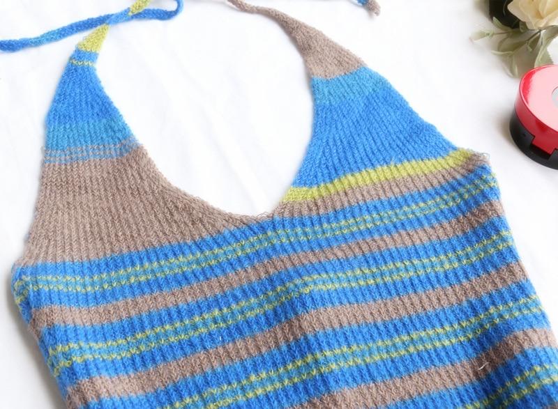Striped Knit Scoop Neck Sleeveless Bodycon Mini Dress 7