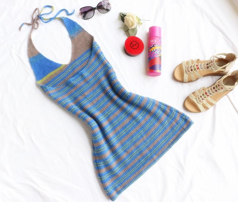 Striped Knit Scoop Neck Sleeveless Bodycon Mini Dress 6