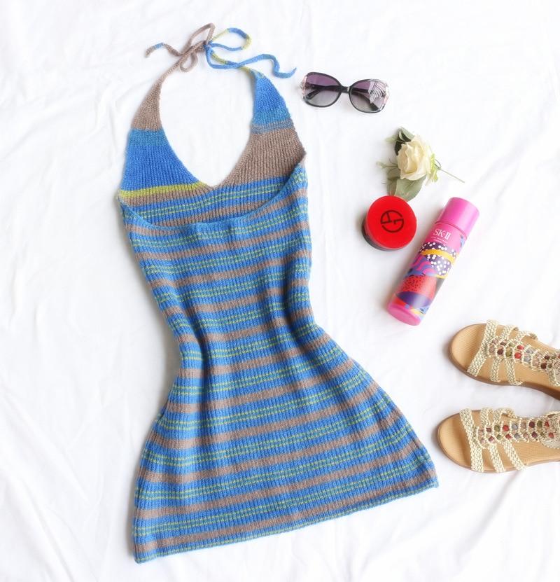 Striped Knit Scoop Neck Sleeveless Bodycon Mini Dress 5