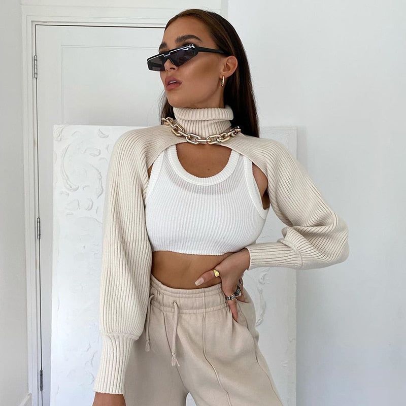 Style Sense Knitted Turtleneck Crop Top Sweater 3