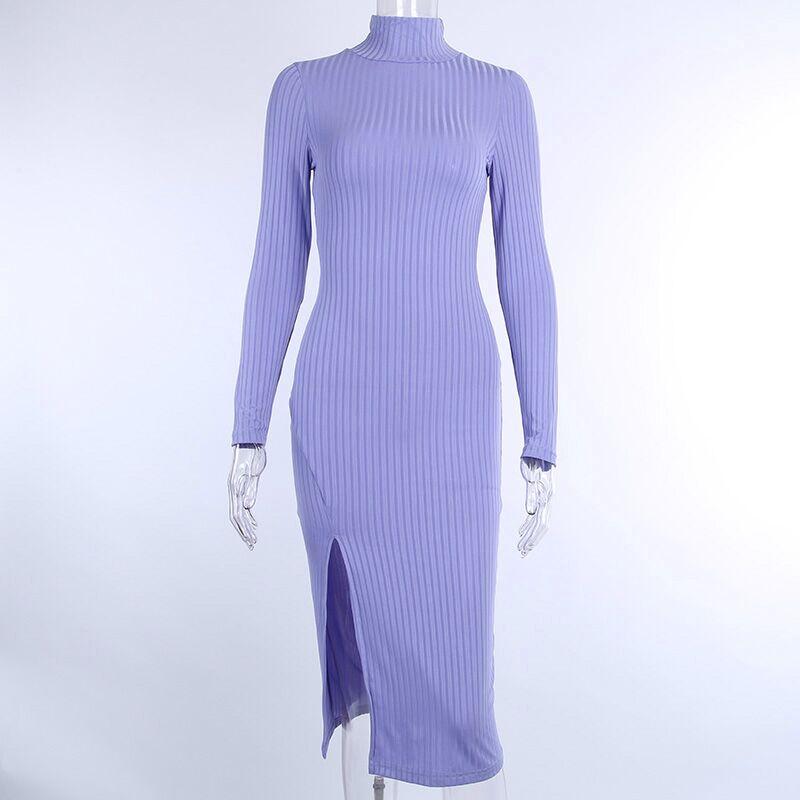 Ribbed Knit Turtleneck Long Sleeve Bodycon Midi Dress 7