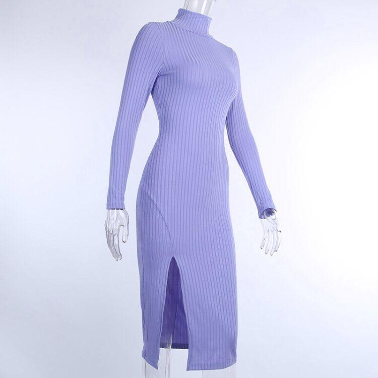 Ribbed Knit Turtleneck Long Sleeve Bodycon Midi Dress 9