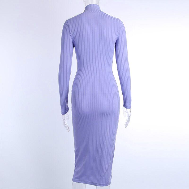 Ribbed Knit Turtleneck Long Sleeve Bodycon Midi Dress 8