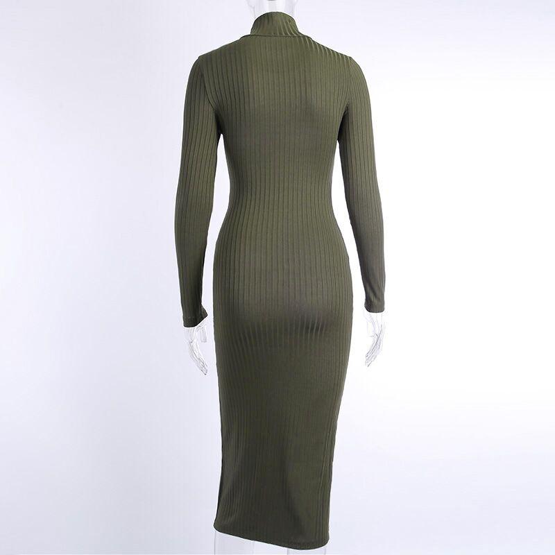 Ribbed Knit Turtleneck Long Sleeve Bodycon Midi Dress 12