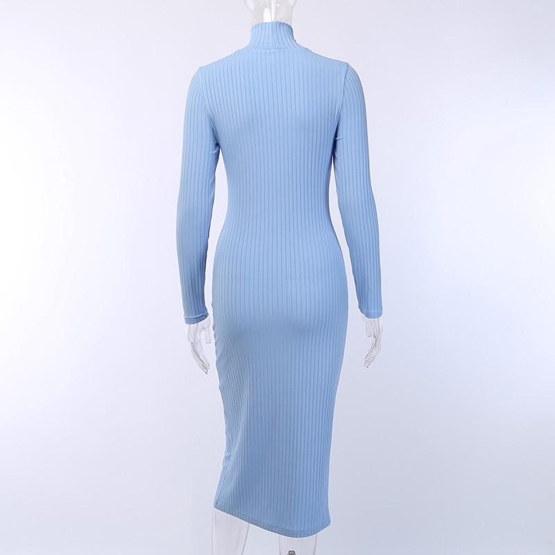 Ribbed Knit Turtleneck Long Sleeve Bodycon Midi Dress 14