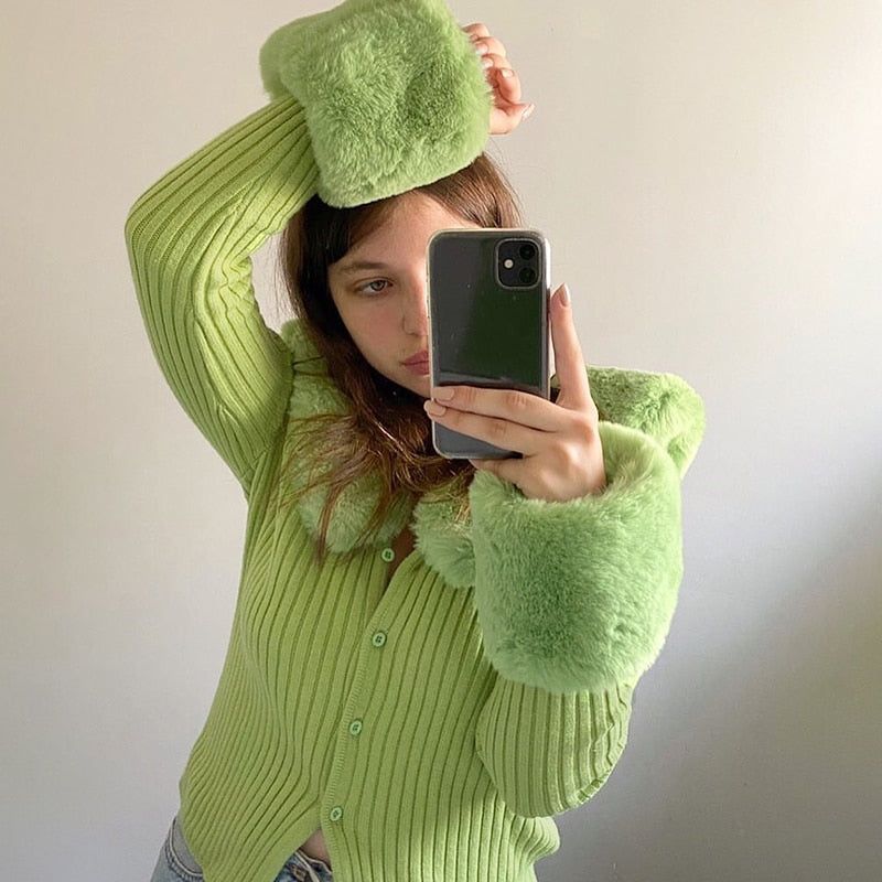 Freya Feather Collar Ribbed Cardigan