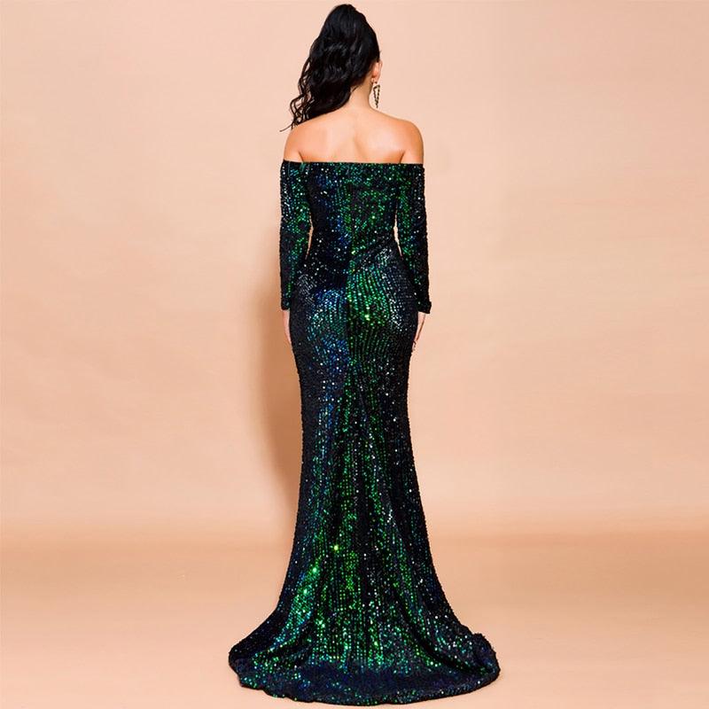 Shoulder Split Mermaid Sequins Dress - Fashionpara