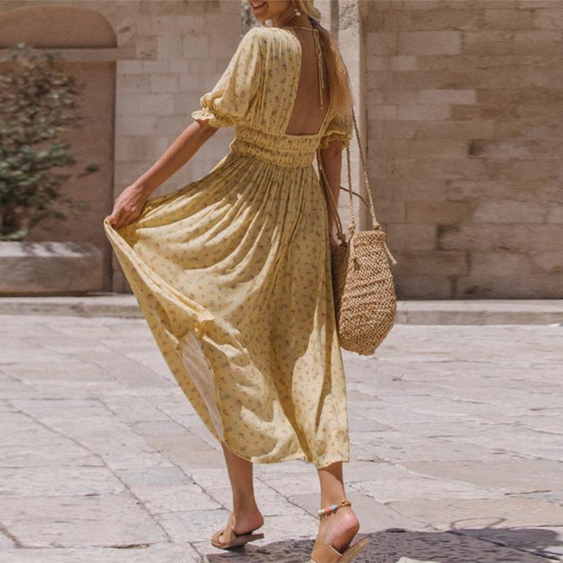 Ditsy Floral V-Neck Flutter-Sleeve High-Slit Maxi Dress 2