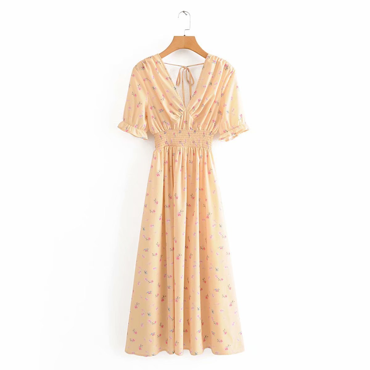 Ditsy Floral V-Neck Flutter-Sleeve High-Slit Maxi Dress 4
