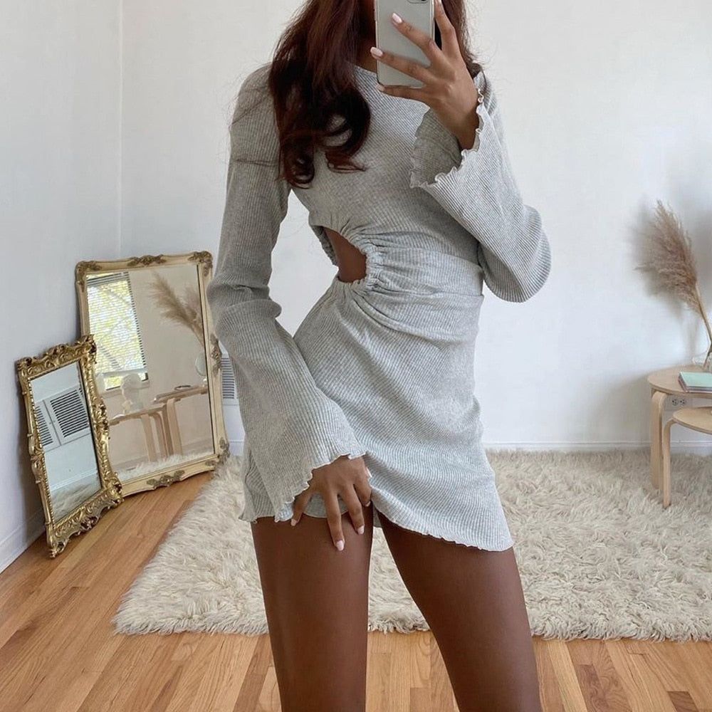 Isolde Ribbed Long Sleeve Casual Mini Dress