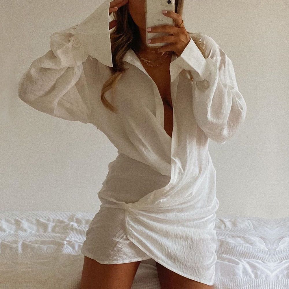 Stories Of Mine Linen Ruched Shirt Mini Dress 5