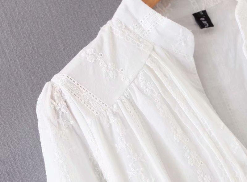 Lace Plunge V-Neck Bishop-Sleeve Ruffle-Hem Mini Dress 7