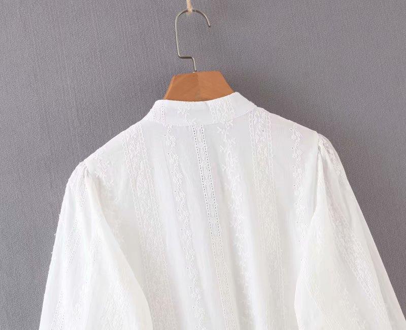 Lace Plunge V-Neck Bishop-Sleeve Ruffle-Hem Mini Dress 8