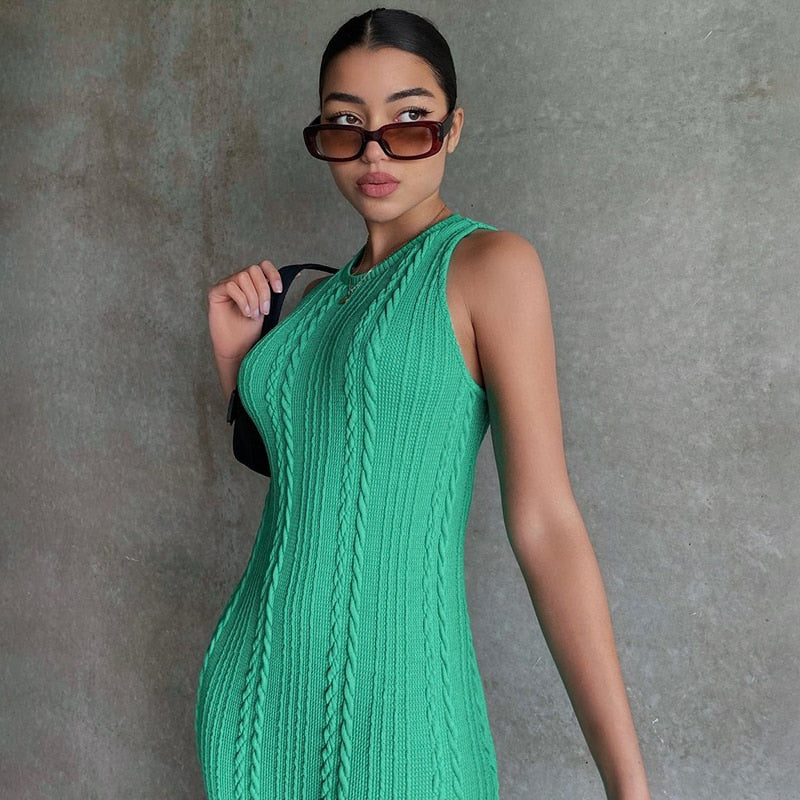 Cable Knit Round Neck Sleeveless Bodycon Dress 8