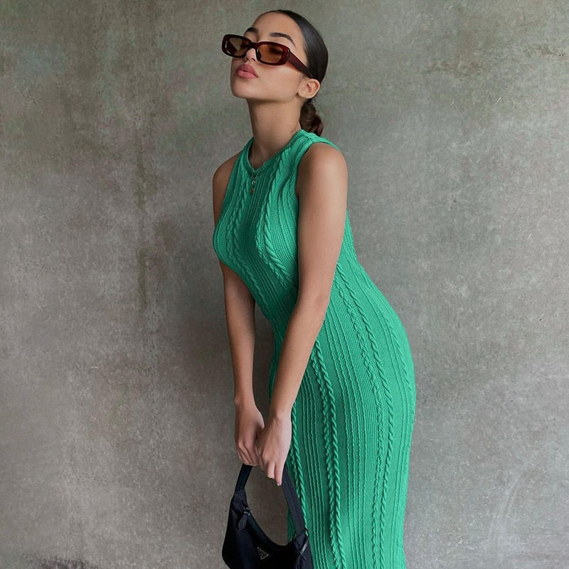 Cable Knit Round Neck Sleeveless Bodycon Dress 6