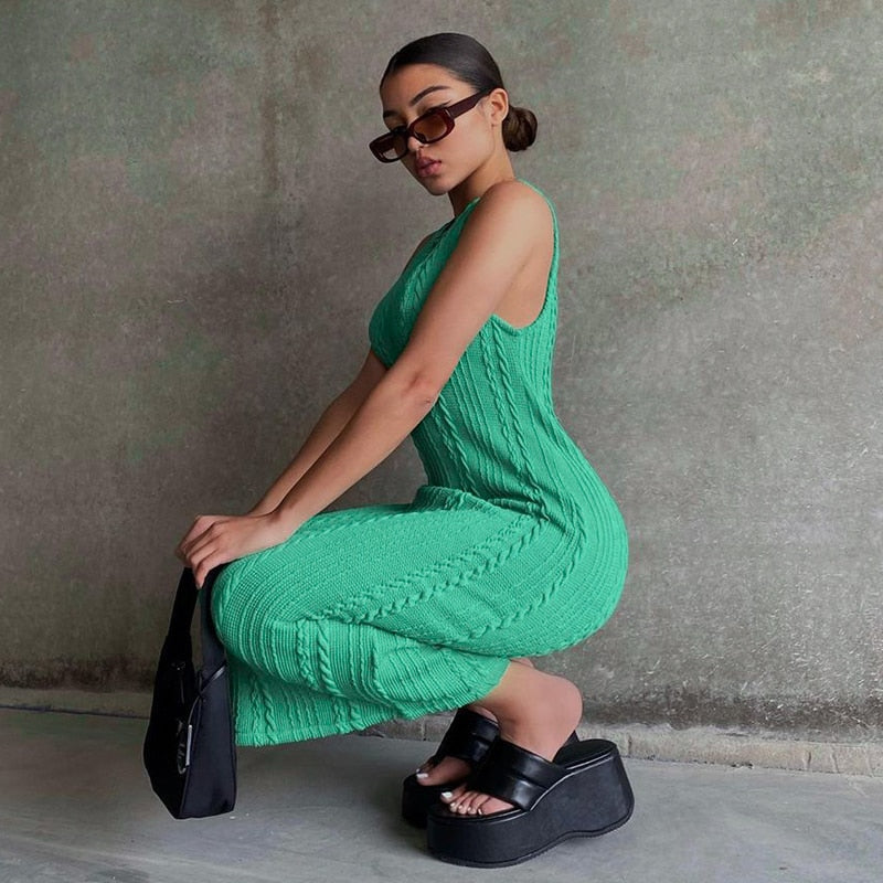 Cable Knit Round Neck Sleeveless Bodycon Dress 4