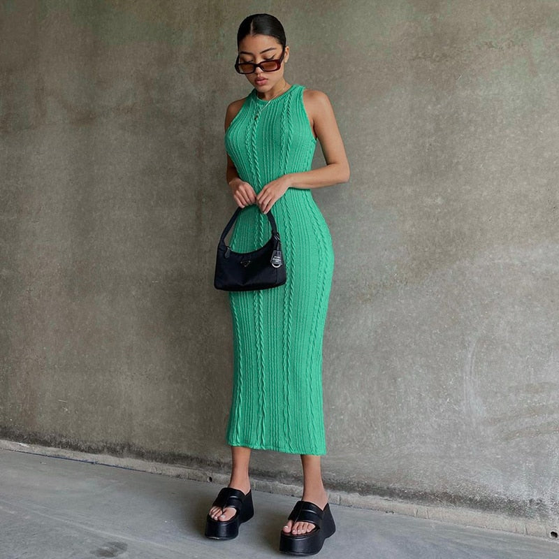 Cable Knit Round Neck Sleeveless Bodycon Dress 2