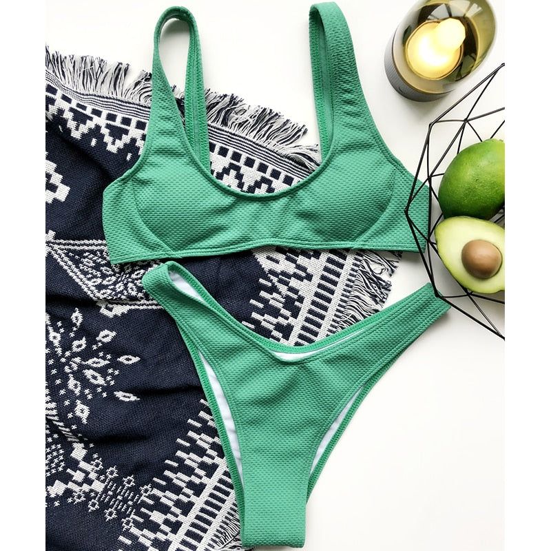 Jordana High Cut Textured Bikini Set
