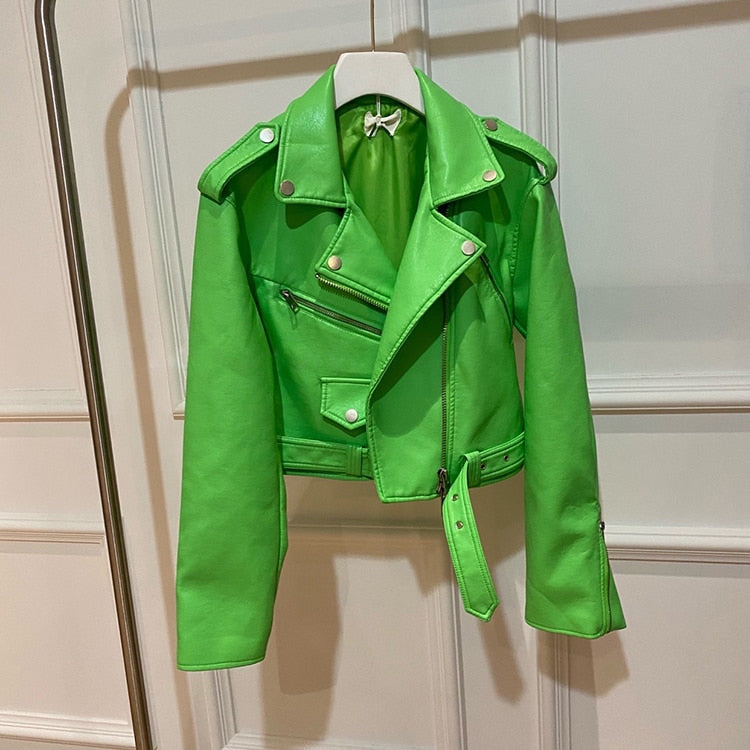 Meina Green Biker Leather Jacket