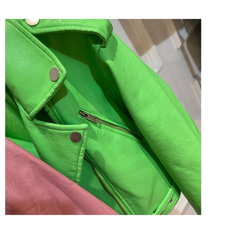 Meina Green Biker Leather Jacket