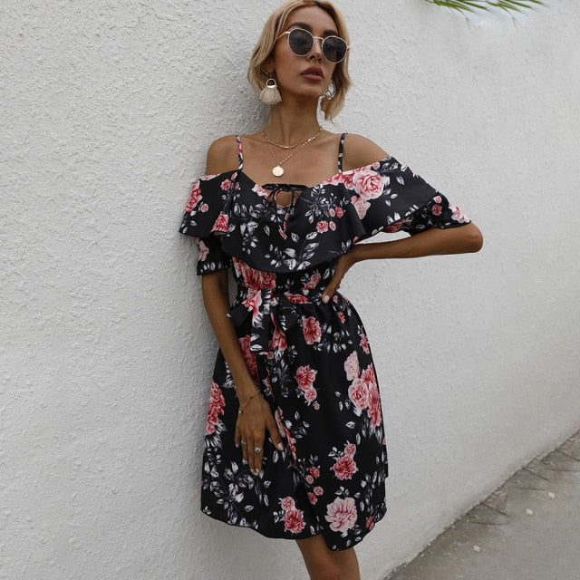 Floral Print Off Shoulder Ruffle Fit & Flare Mini Dress 3
