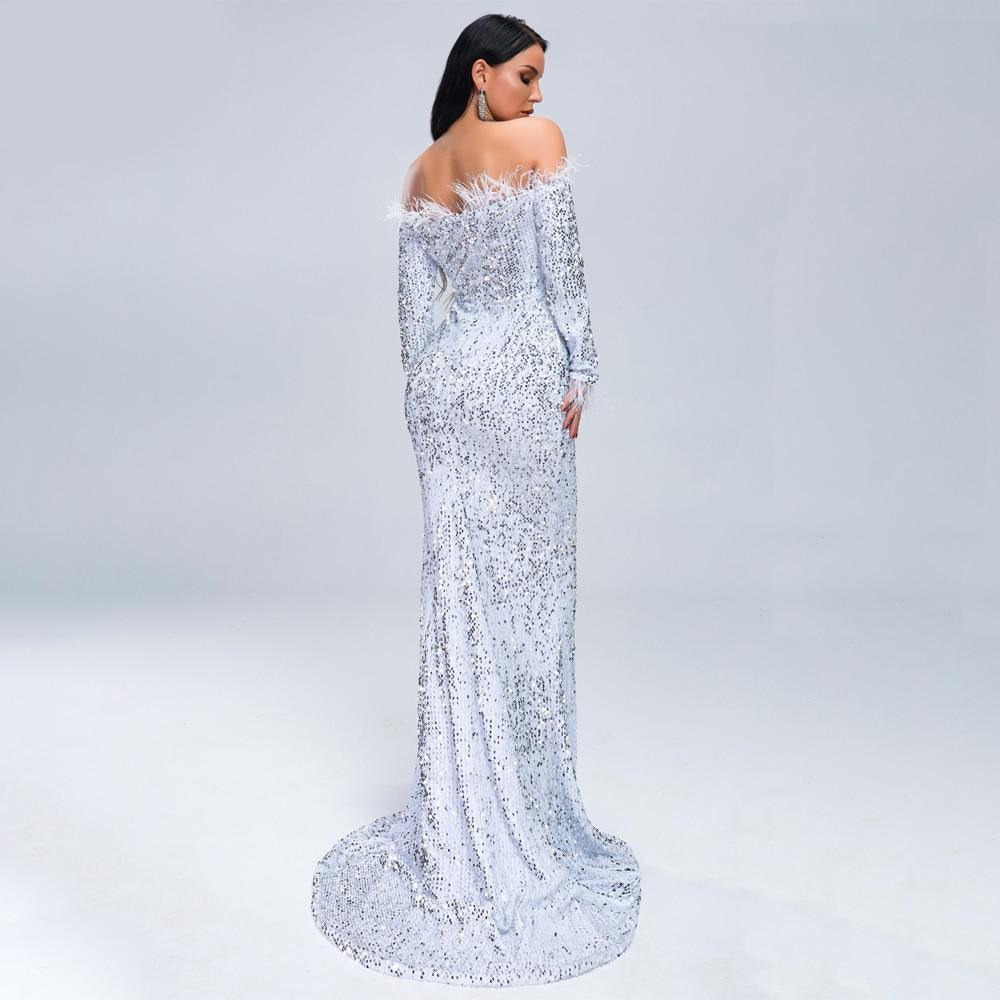 Black & White Feathered Mermaid Sequins Dress - Fashionpara