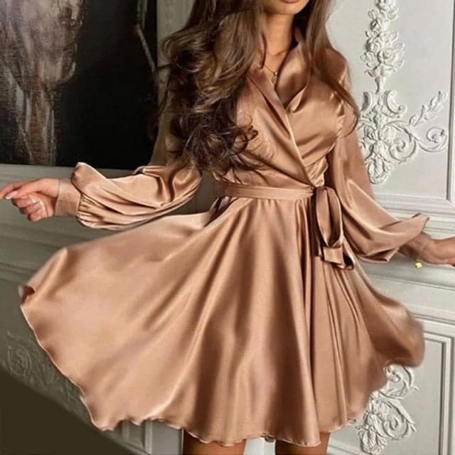 Satin Sashes A Line Mini Dress - View 5
