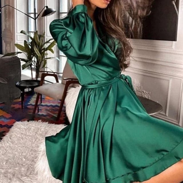 Satin Sashes A Line Mini Dress - View 6