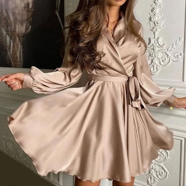 Satin Sashes A Line Mini Dress - View 3