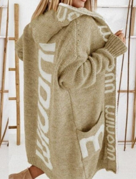 Loose Leopard Print Letter Hooded Cardigan