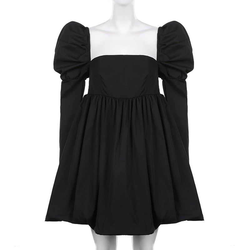 Square-Neck Puff-Sleeve Bubble-Hem Mini Dress 4