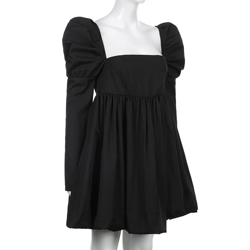 Square-Neck Puff-Sleeve Bubble-Hem Mini Dress 5