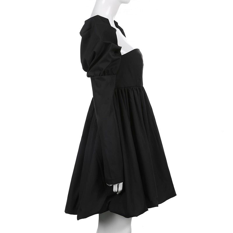 Square Neck Puff Sleeve Bubble Hem Babydoll Mini Dress 5