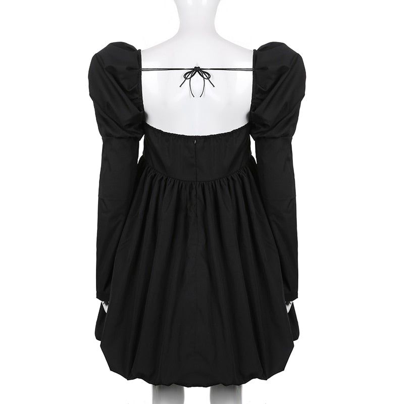 Square-Neck Puff-Sleeve Bubble-Hem Mini Dress 7