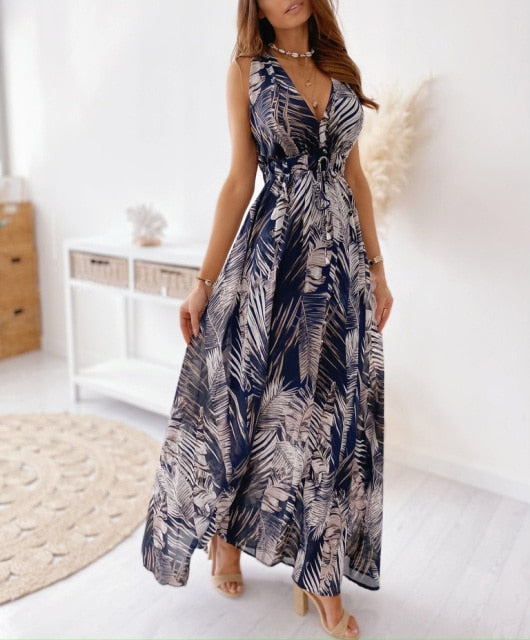 Floral Deep V-Neck Smocked Waist Maxi Dress 6