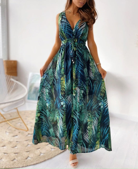 Floral Deep V-Neck Smocked Waist Maxi Dress 4